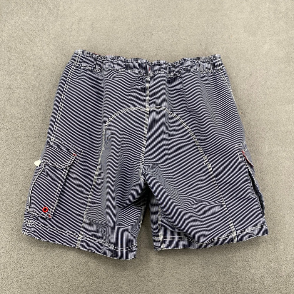 HM Mens Blue White Striped Cargo Swim Trunks Size L Board Shorts Red Accents - Picture 5 of 9